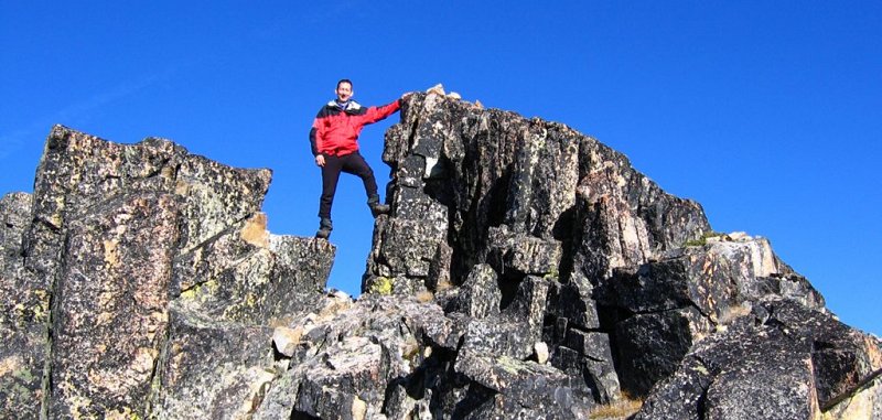 Here I am at the Emerald Summit, #78 of the Top 100 for me.
We came up from behind this notch, and then relaxed in a nice little rock bowl on the near side of the notch.